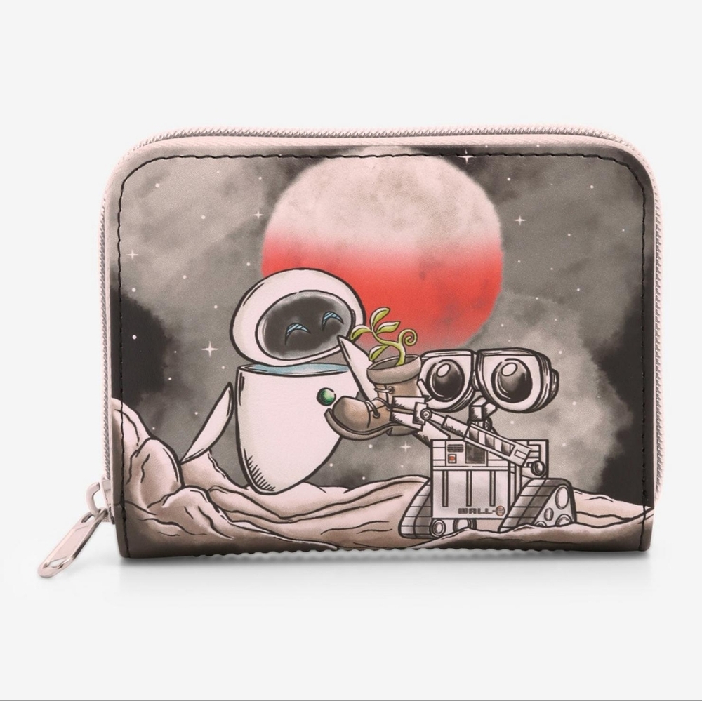 Disney Pixar Loungefly Wall-E and Eve Black Small Soft Tag Wallet NWT
